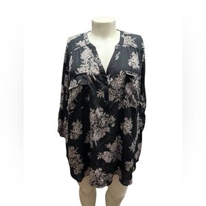 Torrid Harper Black&White Floral Long Sleeve Tunic Blouse - Size 5